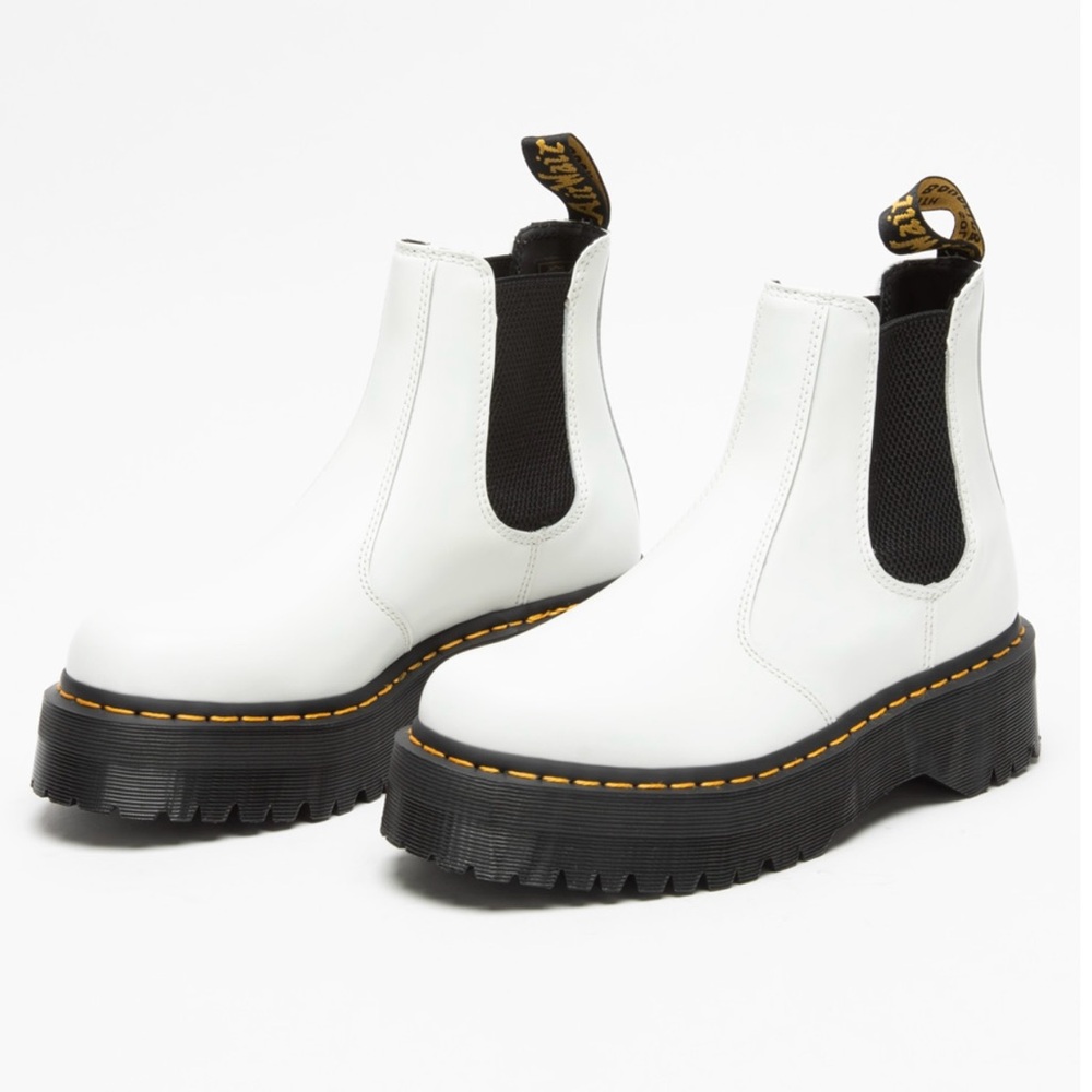Dr. Martens 2976 Quad Chelsea Smooth White  Leather Ankle Boots.